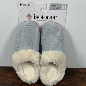 Isotoner Women's Slip on faux fur hard sole house slippers size Large 8.5-9